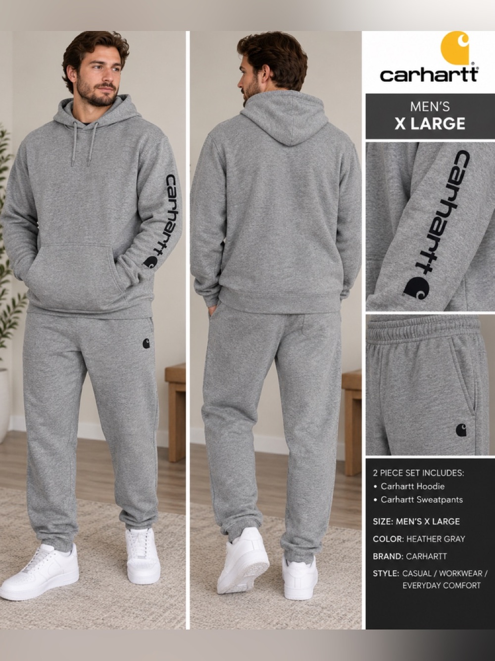 Carhartt Men's XLT Heather Gray Sweatpants  with hoodie outfit